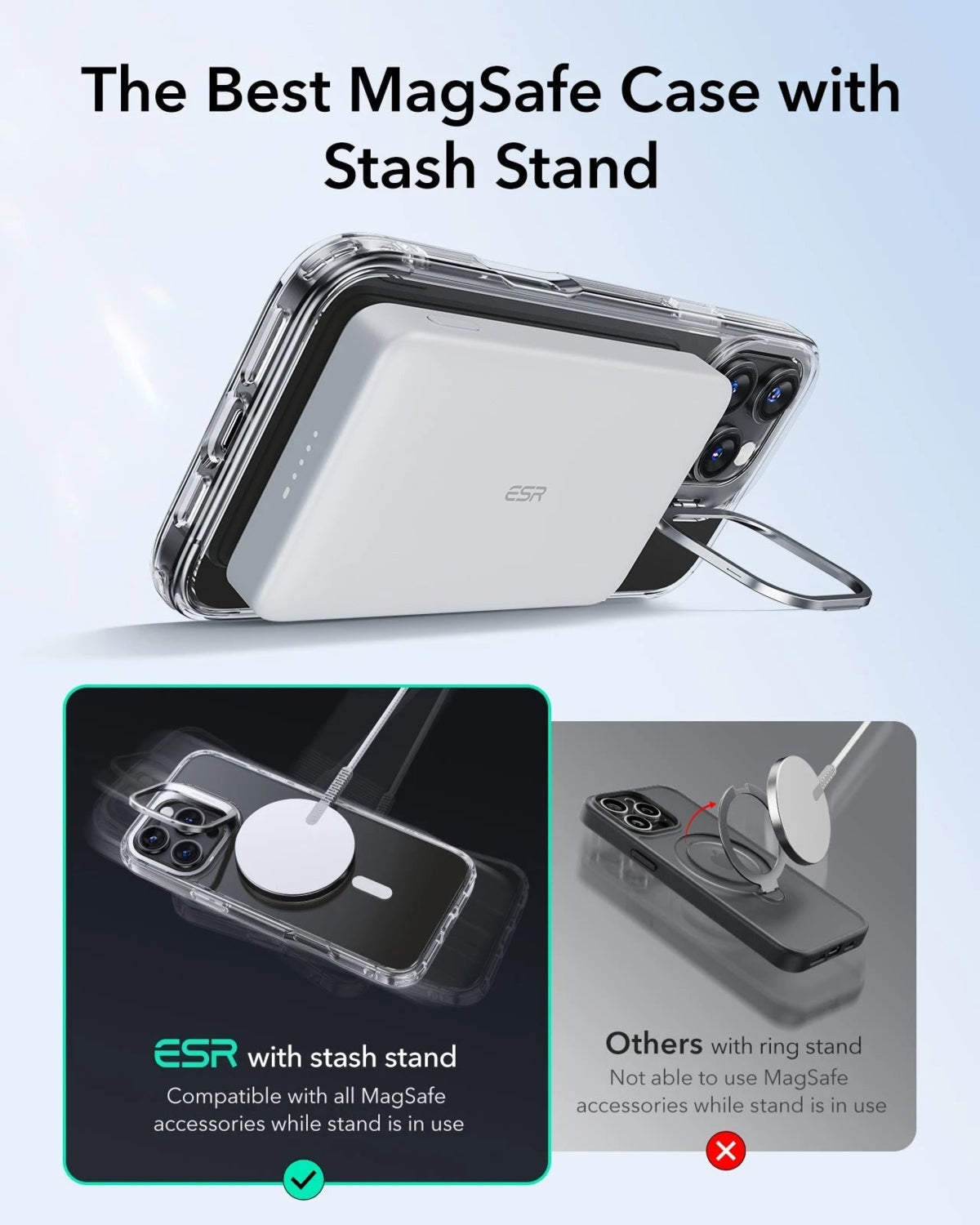 ESR Apple iPhone 16 Pro Max Kılıf + Ekran Koruyucu Set Halolock Magsafe Classic Hybrid Stantlı Silikon - Şeffaf