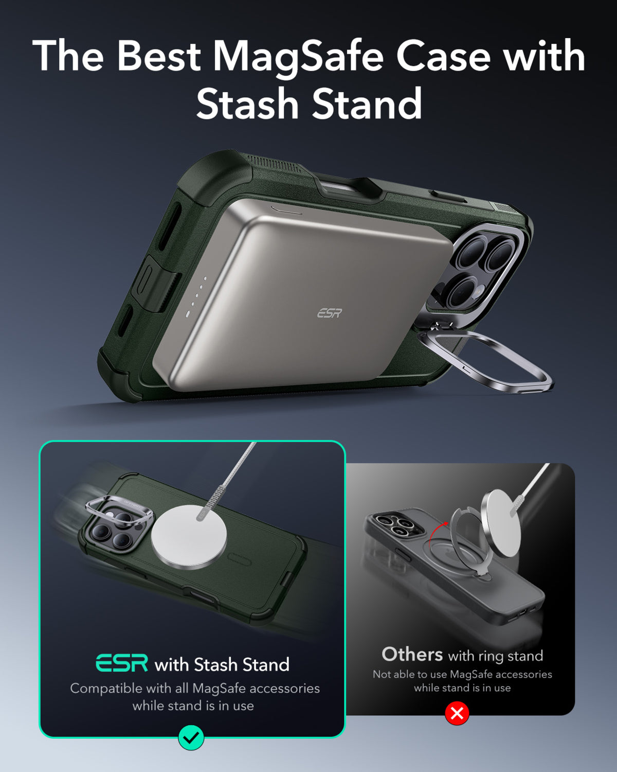 Esr iPhone 16 Pro Max Cyber Tough Halolock Magsafe Stantlı Silikon Kılıf Green