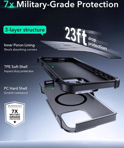 ESR iPhone 16 Pro Max Kılıf Cyber Tough Halolock Magsafe Standlı Silikon - Gri