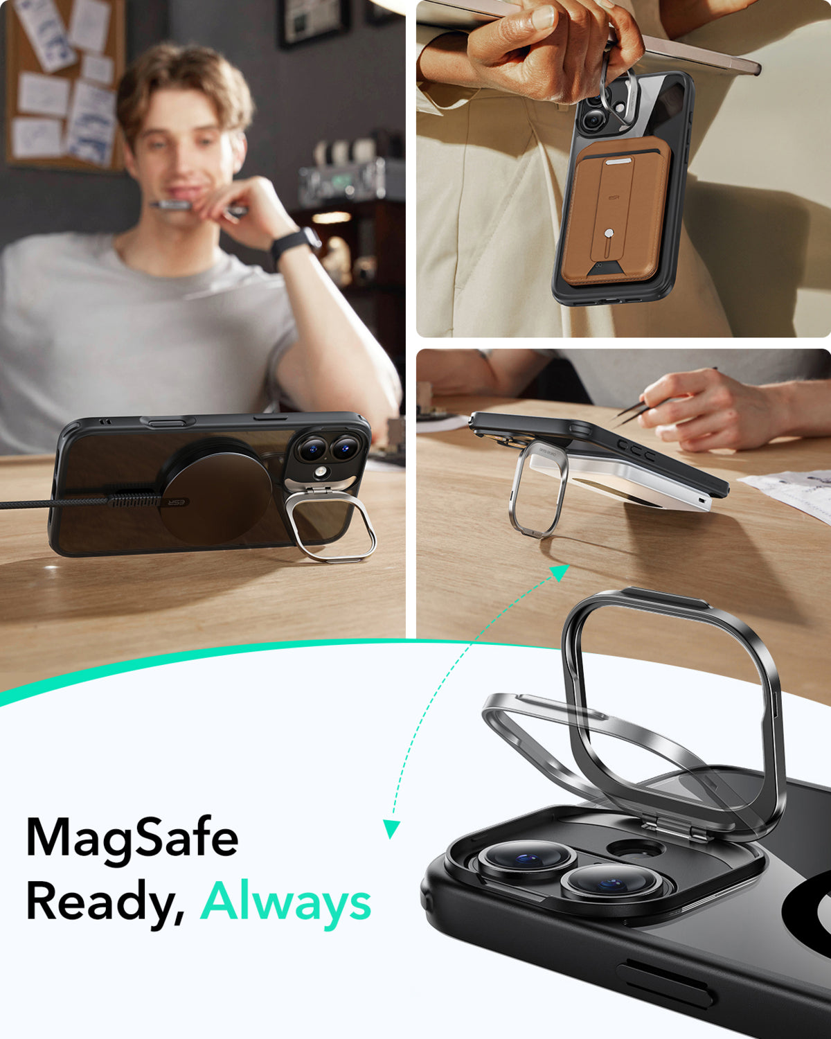 Esr Iphone 16 Plus Halolock Mag Safe Classic Hybrid Stantlı Silikon Kılıf Şeffaf Siyah