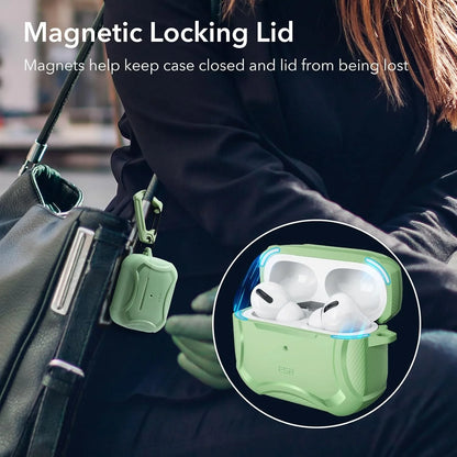 ESR AirPods Pro ve Pro 2 kılıf, yeşil Cyber Armor Tough HaloLock MagSafe Bluetooth kulaklık aksesuarı