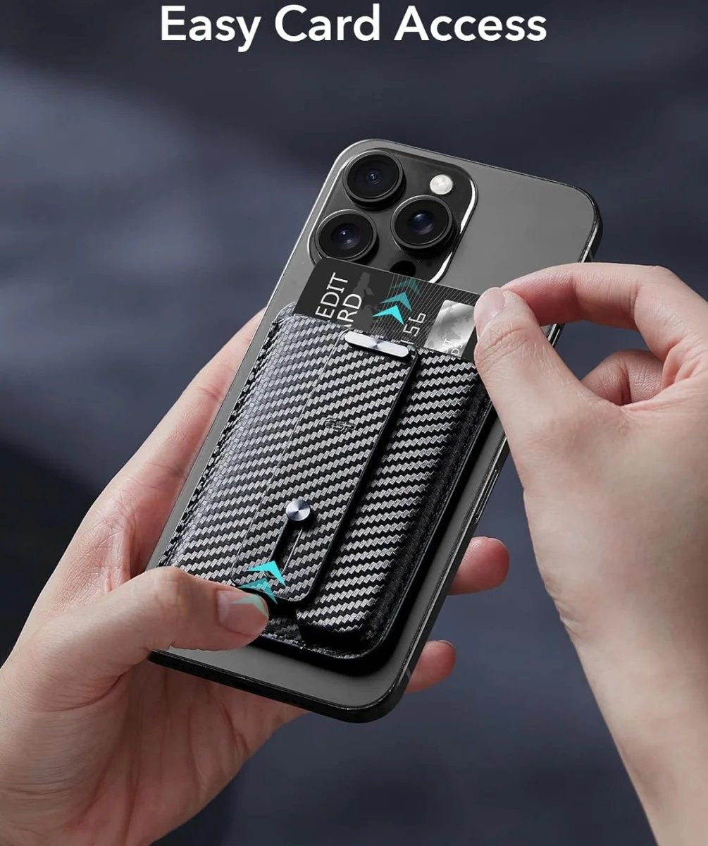 ESR iPhone Cüzdan HaloLock MagSafe Parmak Halkalı Aksesuar Deri Malzeme 3 Kart Kapasiteli Karbon