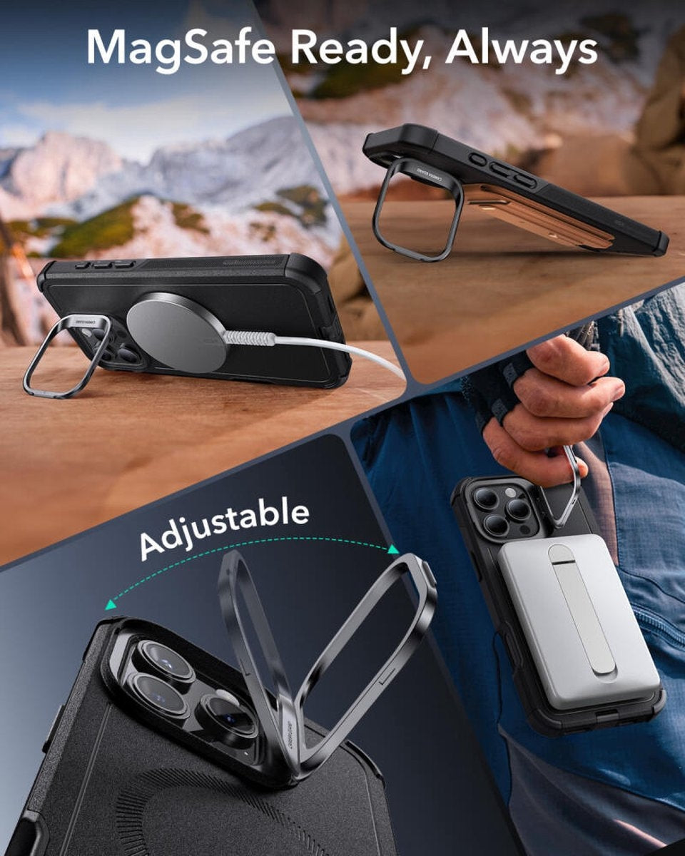 ESR iPhone 16 Pro Max Kılıf Cyber Tough Halolock Magsafe Standlı Silikon - Siyah