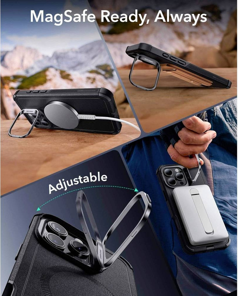 ESR iPhone 16 Pro Kılıf Cyber Tough Halolock Magsafe Standlı Silikon - Siyah