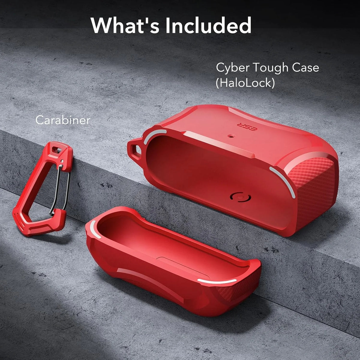ESR AirPods Pro ve Pro 2 kırmızı Cyber Armor sert kılıf, HaloLock MagSafe uyumlu Bluetooth kulaklık aksesuarı