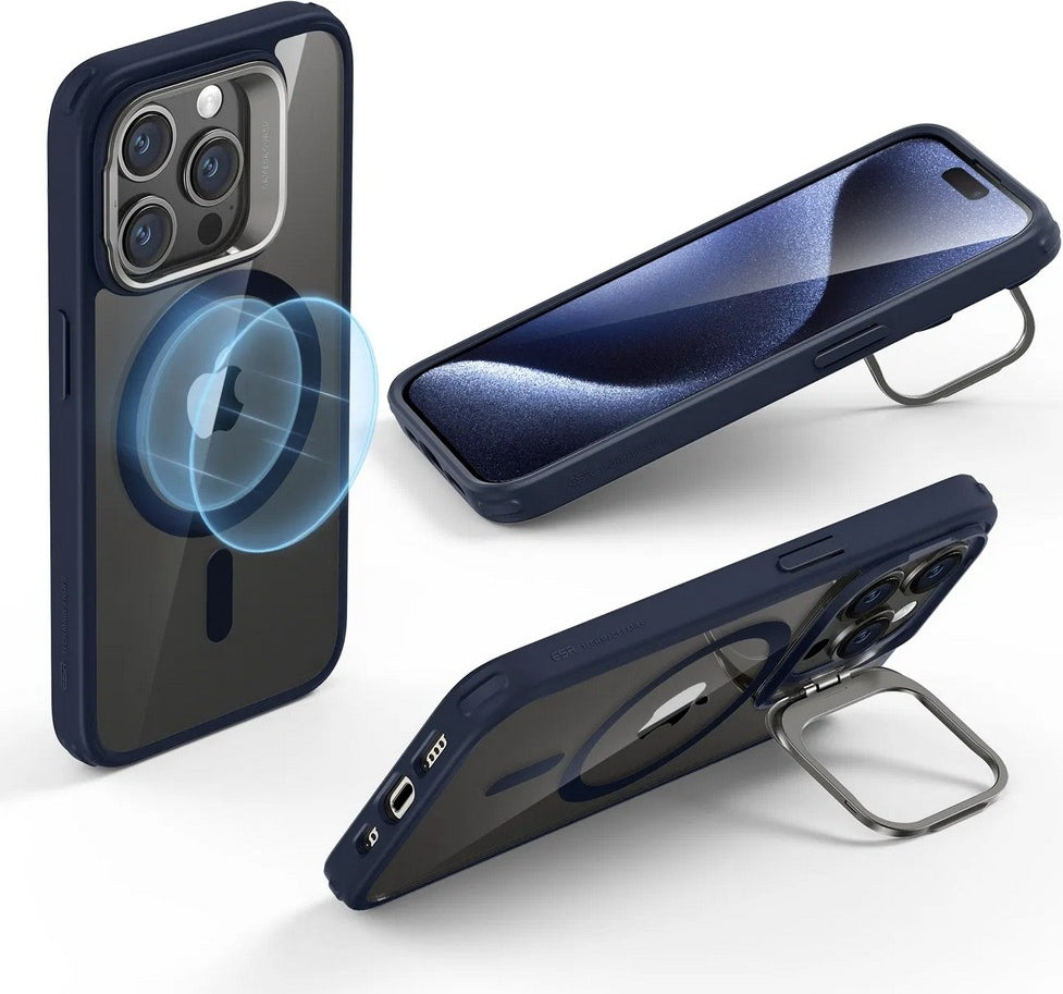 ESR Apple iPhone 15 Pro Uyumlu, Halolock Magsafe Classic Kickstand Hybrid Kılıf Dark Blue