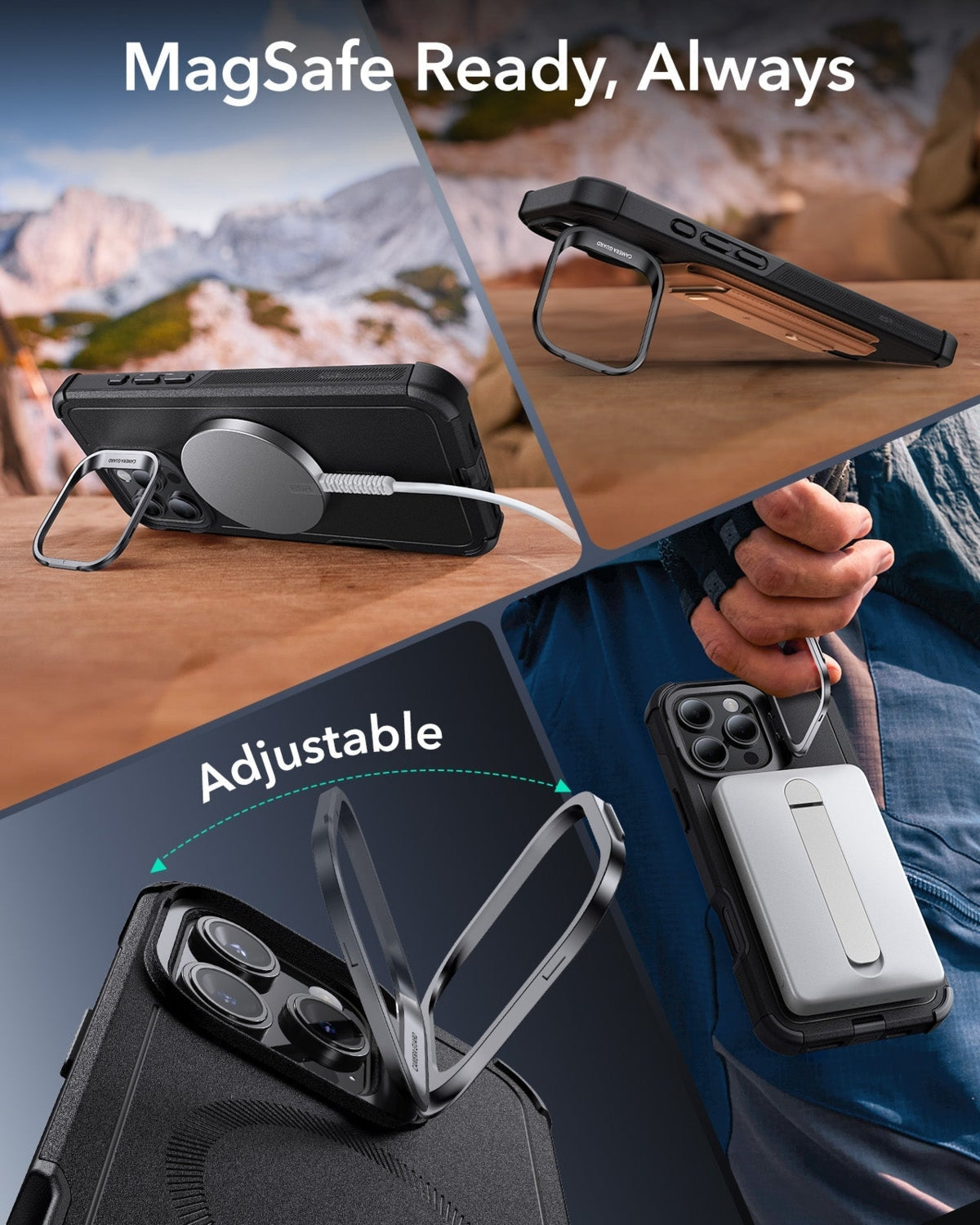 ESR Apple iPhone 16 Pro Kılıf Cyber Tough Halolock Magsafe Stantlı Silikon - Gri