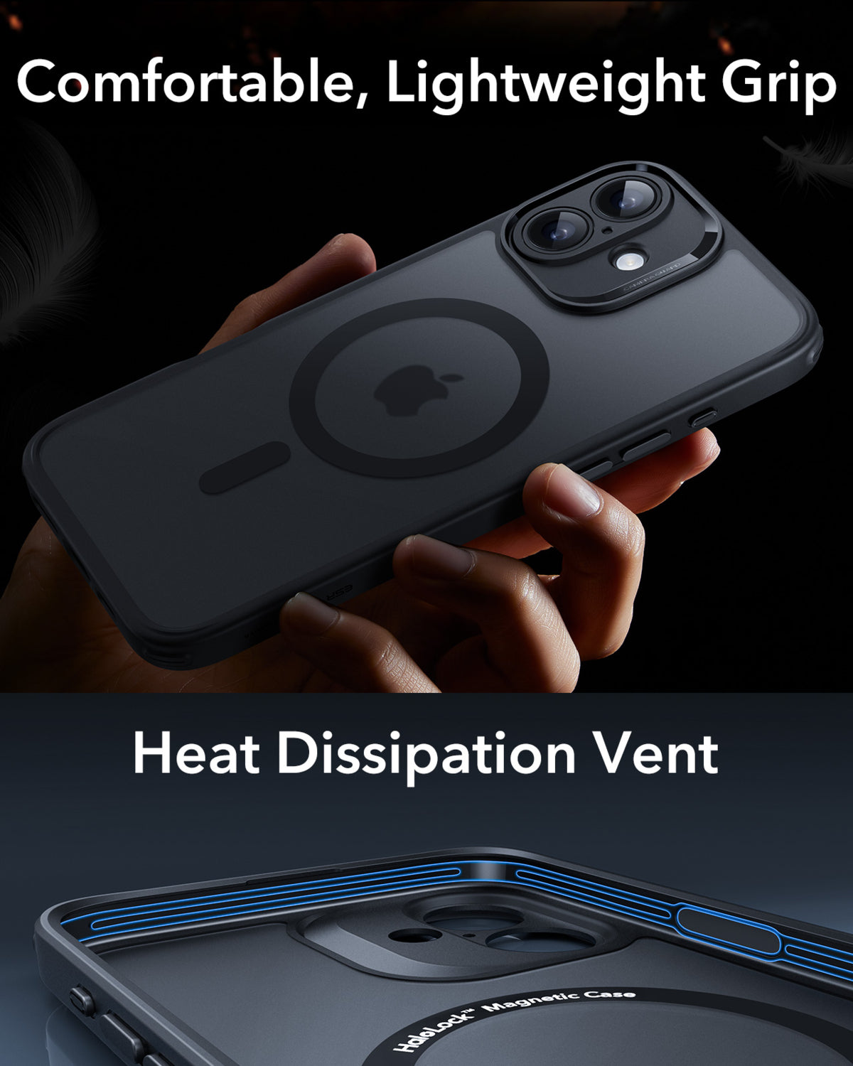 Esr Iphone 16 Plus Halolock Magsafe Hybrid Silikon Kılıf Buzlu Siyah + Ekran Koruyucu Set