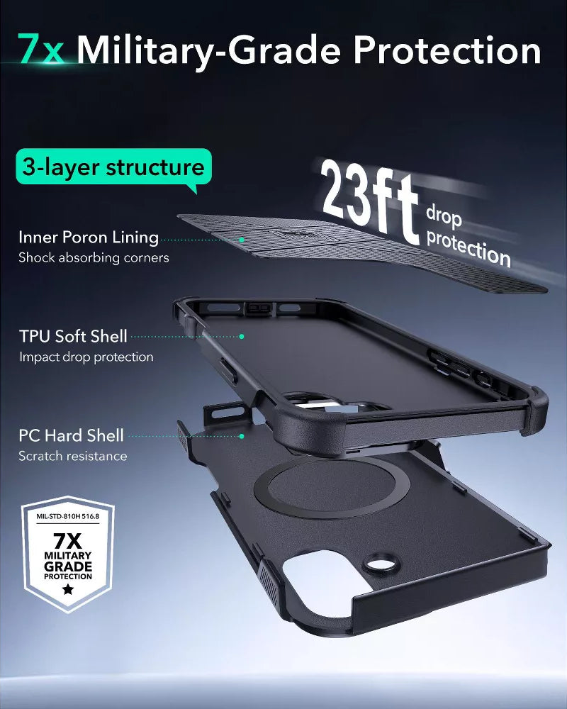 ESR iPhone 16 Kılıf Cyber Tough HaloLock MagSafe Standlı Silikon - Siyah