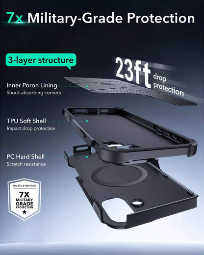 ESR iPhone 16 Kılıf Cyber Tough HaloLock MagSafe Standlı Silikon - Siyah