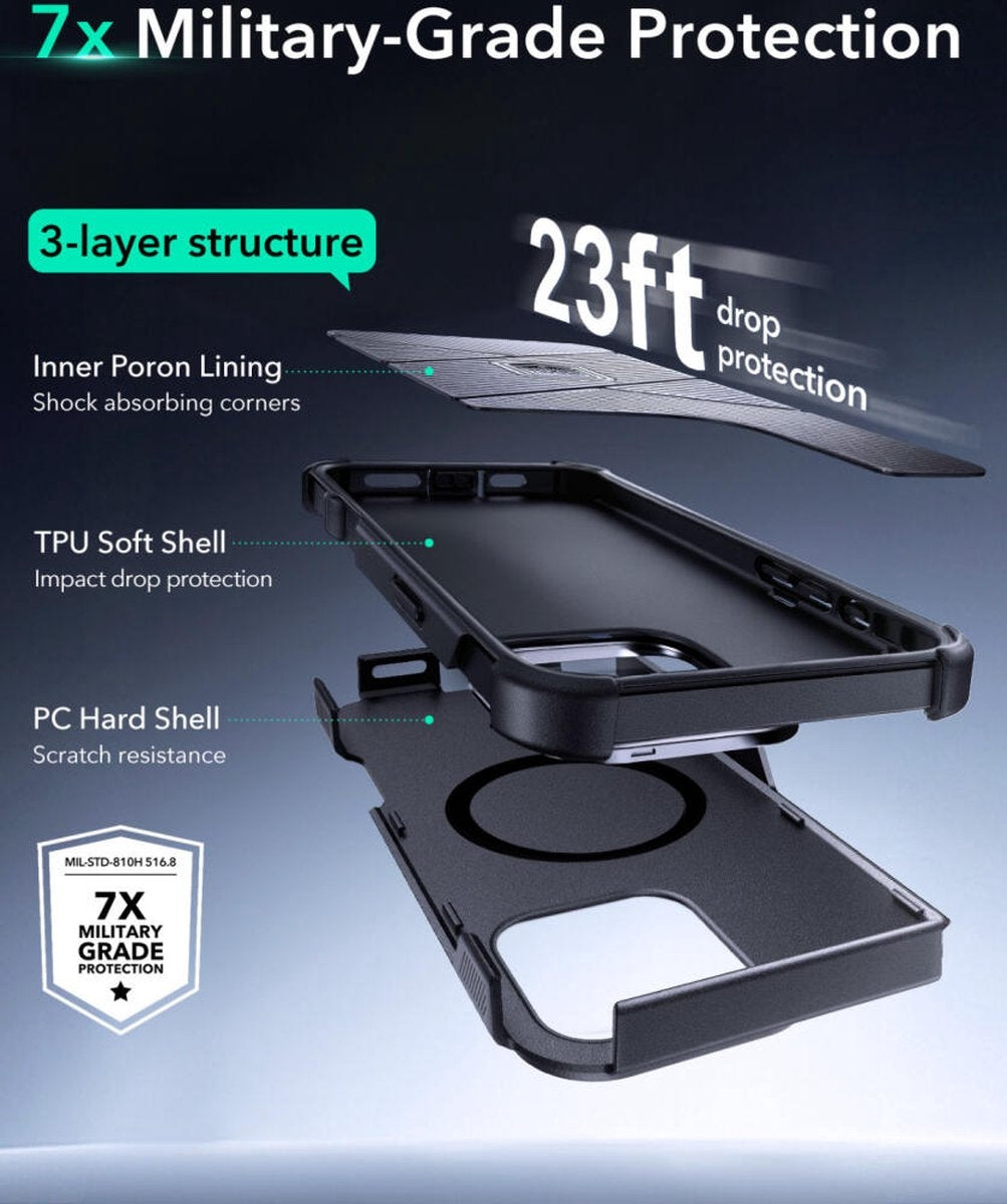 ESR iPhone 16 Pro Max Kılıf Cyber Tough Halolock Magsafe Standlı Silikon - Siyah