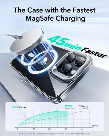 ESR Apple iPhone 16 Pro Max Kılıf + Ekran Koruyucu Set Halolock Magsafe Classic Hybrid Stantlı Silikon - Şeffaf