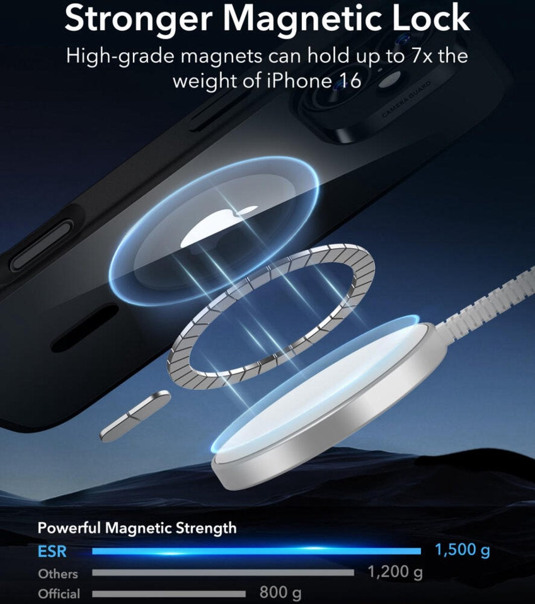 ESR iPhone 16 Uyumlu Halolock Magsafe Classic Hybrid Silikon Kılıf Şeffaf Siyah