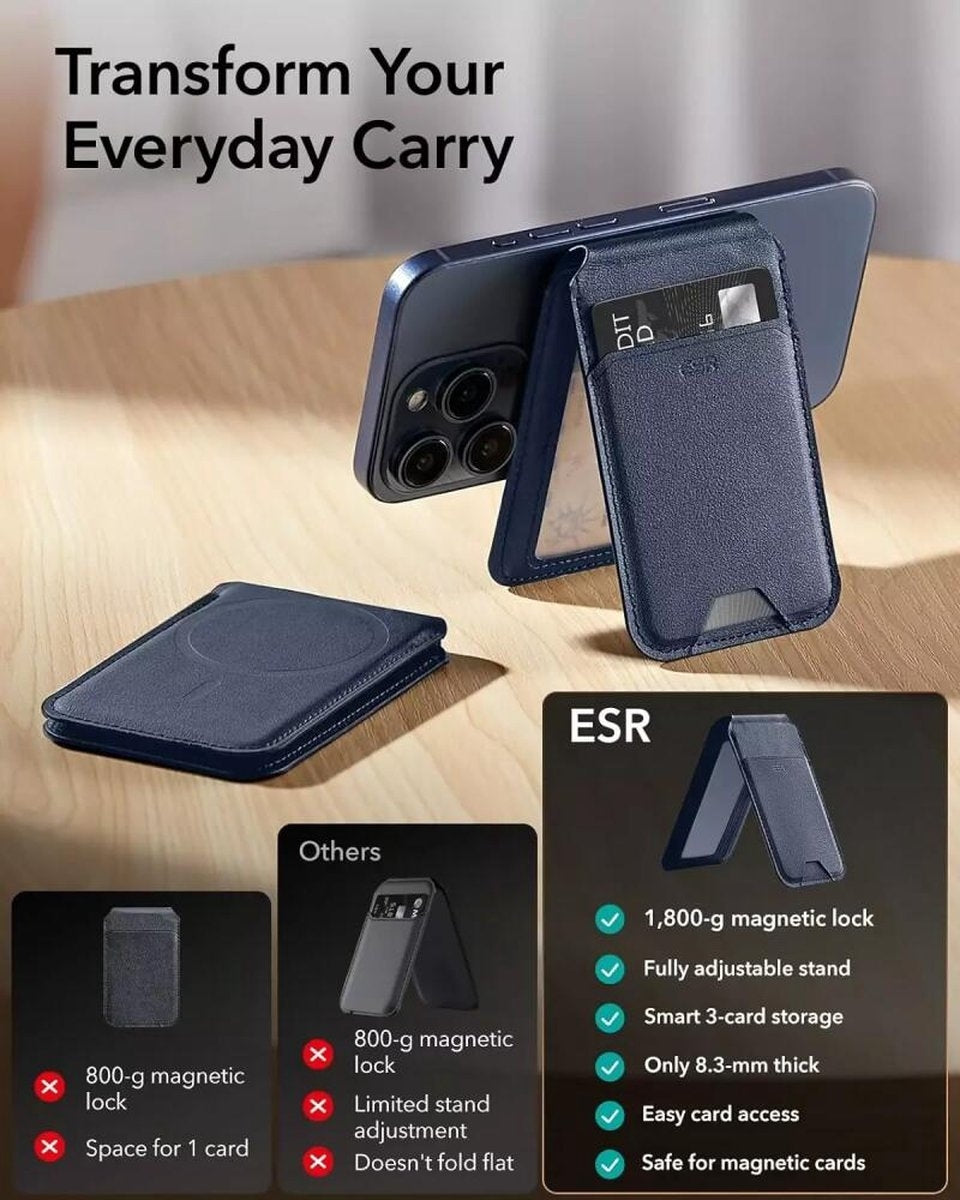 ESR iPhone Standlı Cüzdan 3 Kartlık Halolock MagSafe – Lacivert