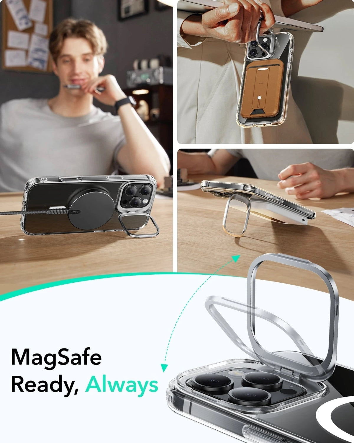 ESR Apple iPhone 16 Pro Max Kılıf + Ekran Koruyucu Set Halolock Magsafe Classic Hybrid Stantlı Silikon - Buzlu Siyah