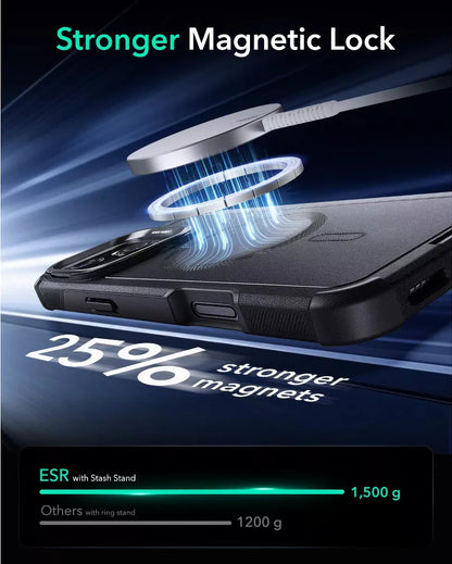 ESR iPhone 16 Kılıf Cyber Tough HaloLock MagSafe Standlı Silikon - Siyah