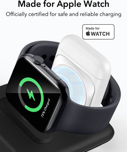 Esr Halolock 3 In 1 Iphone + Airpods + Apple Watch Magsafe Deri Seyahat Şarj Standı Siyah ( Apple Mfm  Lisans ) + ( 20W Şarj Adaptör ile Gelir )