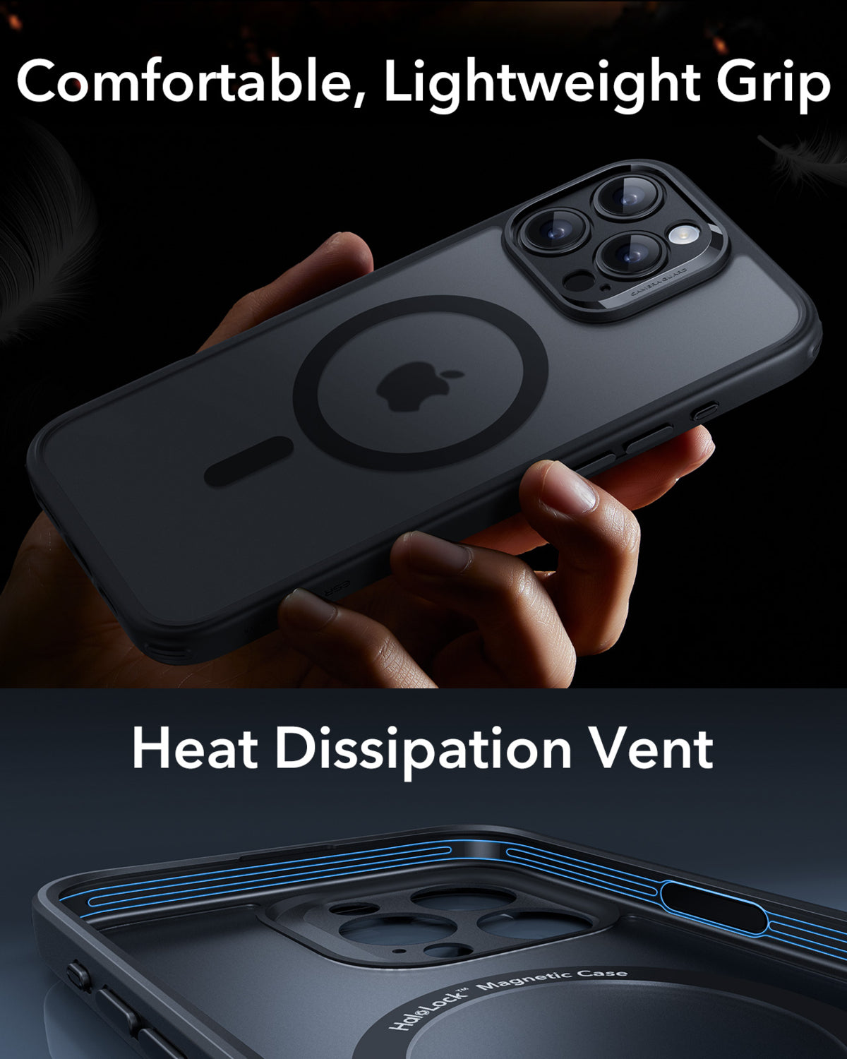 Esr Iphone 15 Pro Max Halolock Magsafe Hybrid Silikon Kılıf Buzlu Siyah + Ekran Koruyucu Set
