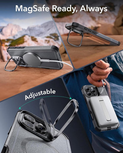 ESR iPhone 16 Pro Max Kılıf Cyber Tough Halolock Magsafe Standlı Silikon - Gri