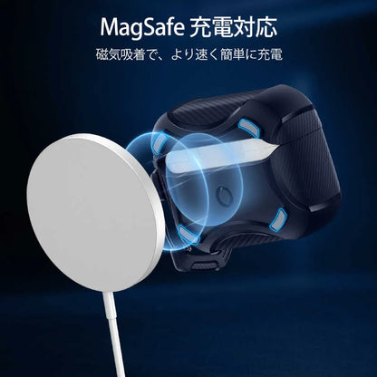 ESR AirPods Pro ve Pro 2 kılıfı, mavi Cyber Armor Tough HaloLock MagSafe Bluetooth kulaklık aksesuarı.