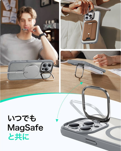 ESR iPhone 16 Pro Max Kılıf Halolock MagSafe Classic Hybrid Standlı Silikon - Şeffaf Gri