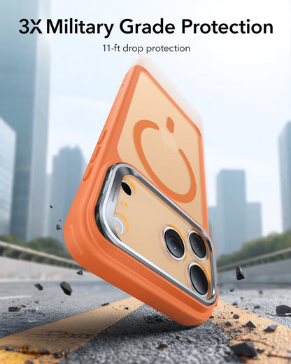 ESR iPhone 17-18 Pro Classic Hybrid Magsafe standlı kılıf, kamera ve kontrol butonlarıyla şık ve koruyucu tasarım.