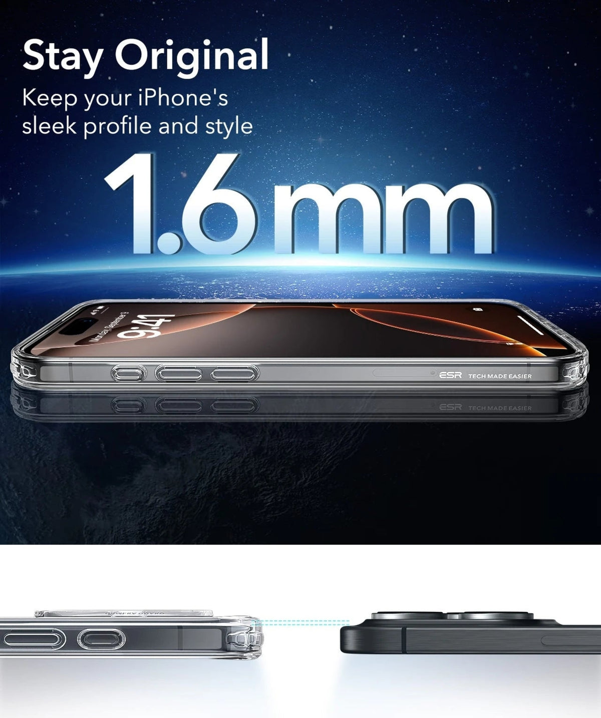 ESR Apple iPhone 16 Pro Kılıf + Ekran Koruyucu Set Halolock Magsafe Classic Hybrid Silikon - Şeffaf Siyah