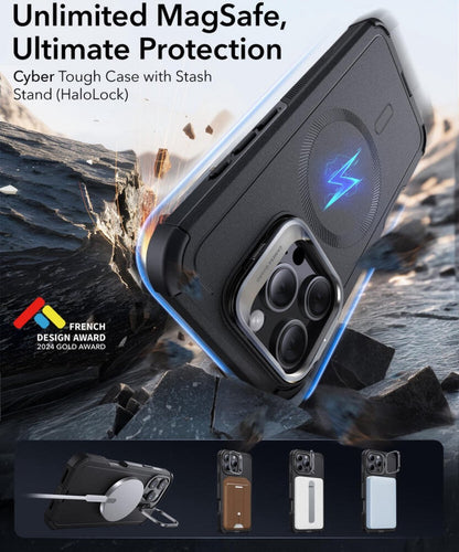 ESR iPhone 16 Pro Max Kılıf Cyber Tough Halolock Magsafe Standlı Silikon - Siyah
