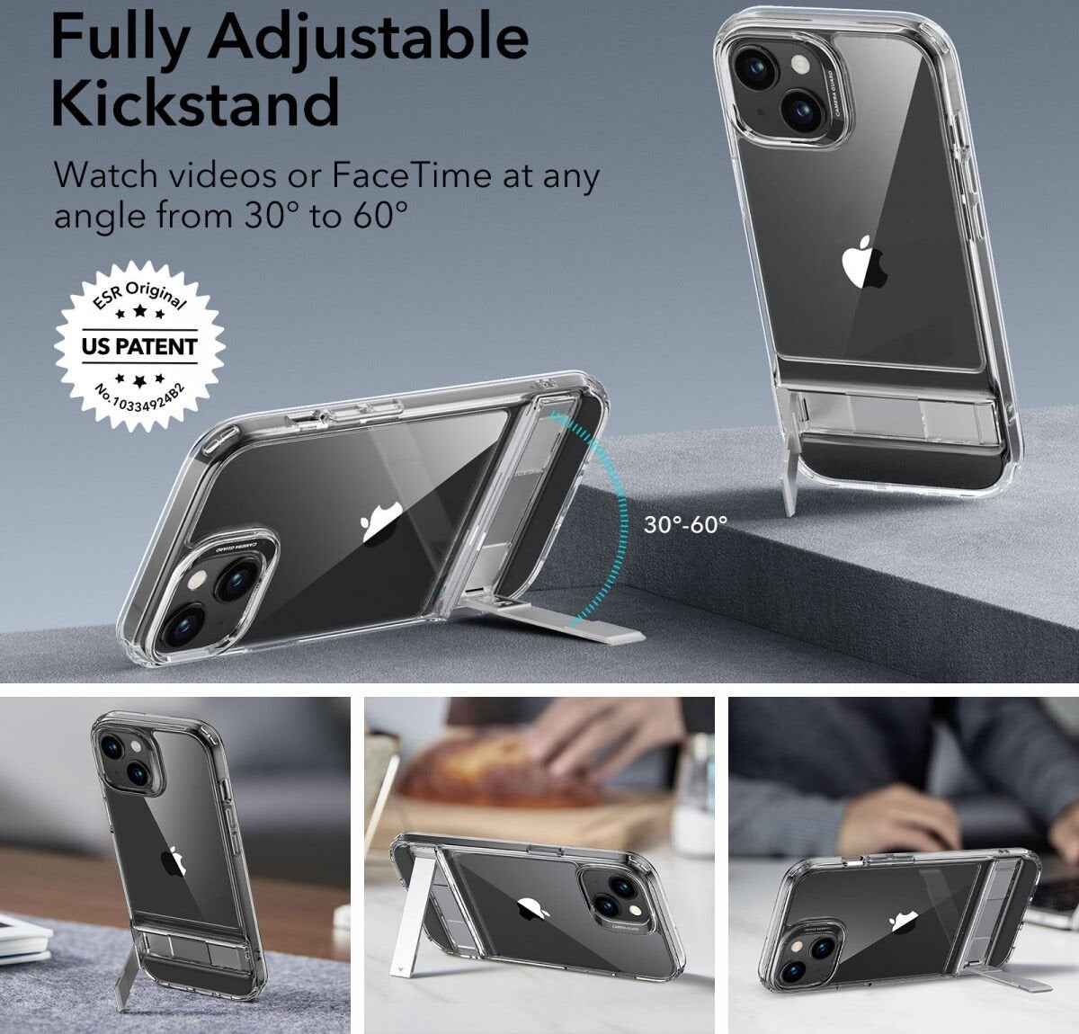 ESR Apple iPhone 15 Standlı Şeffaf Kılıf Air Slim Silikon