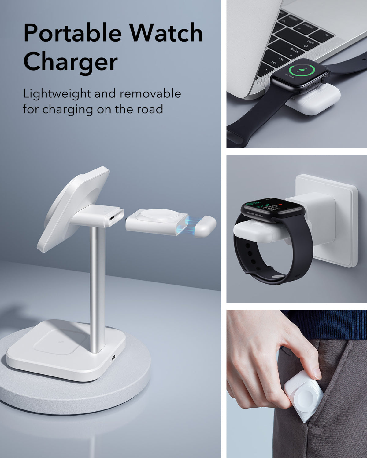 ESR 3 in1 17.5 Watt Hızlı Şarj Standı (Apple Watch ve AirPods) – Beyaz