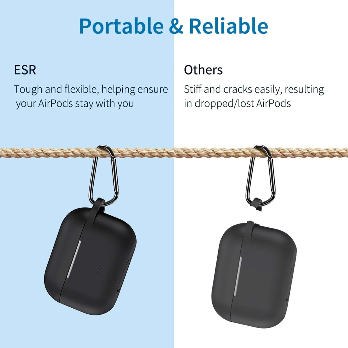 ESR AirPods Pro 2 kılıf, siyah bounce tasarımı, Bluetooth kulaklık aksesuarı, şık ve koruyucu.