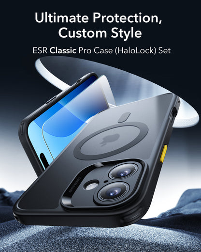 Esr Iphone 16 Plus Halolock Magsafe Hybrid Silikon Kılıf Buzlu Siyah + Ekran Koruyucu Set