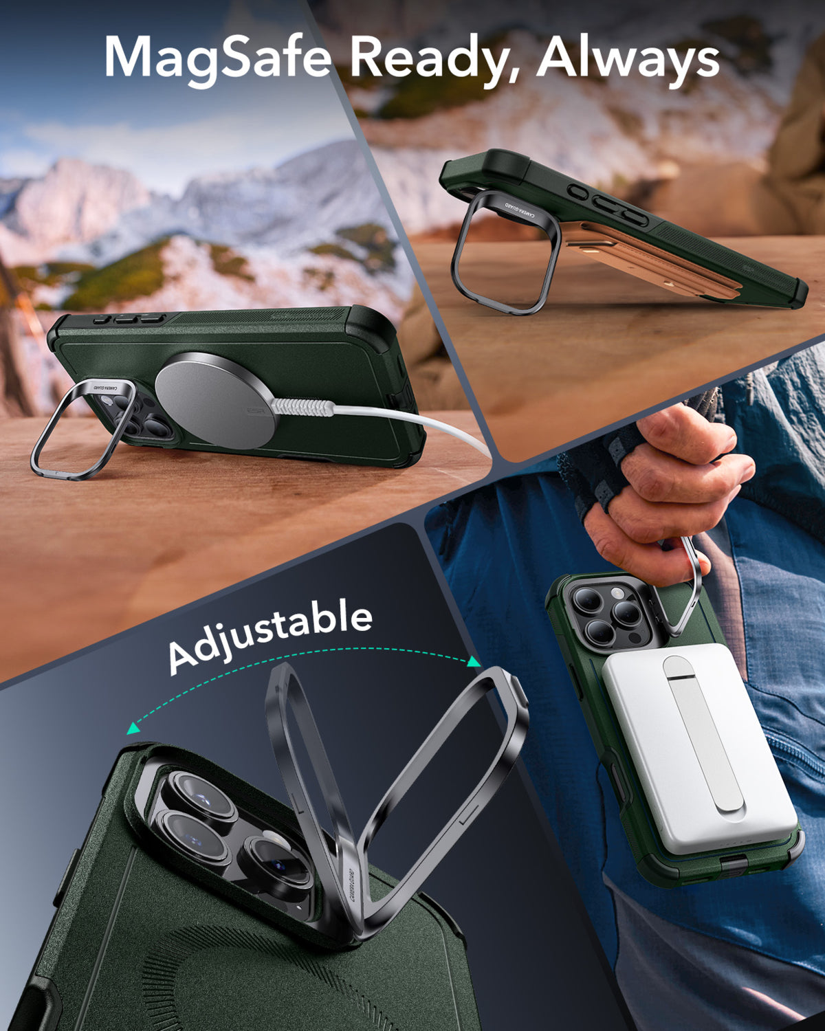 Esr iPhone 16 Pro Max Cyber Tough Halolock Magsafe Stantlı Silikon Kılıf Green