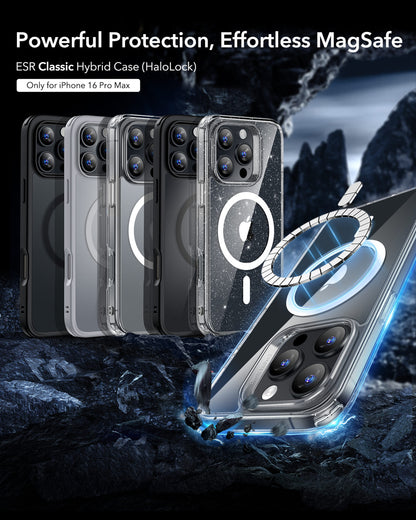 Esr Iphone 16 Pro Max Halolock Magsafe Classic Hybrid Silikon Kılıf Buzlu Buzlu Siyah + Ekran Koruyucu Set