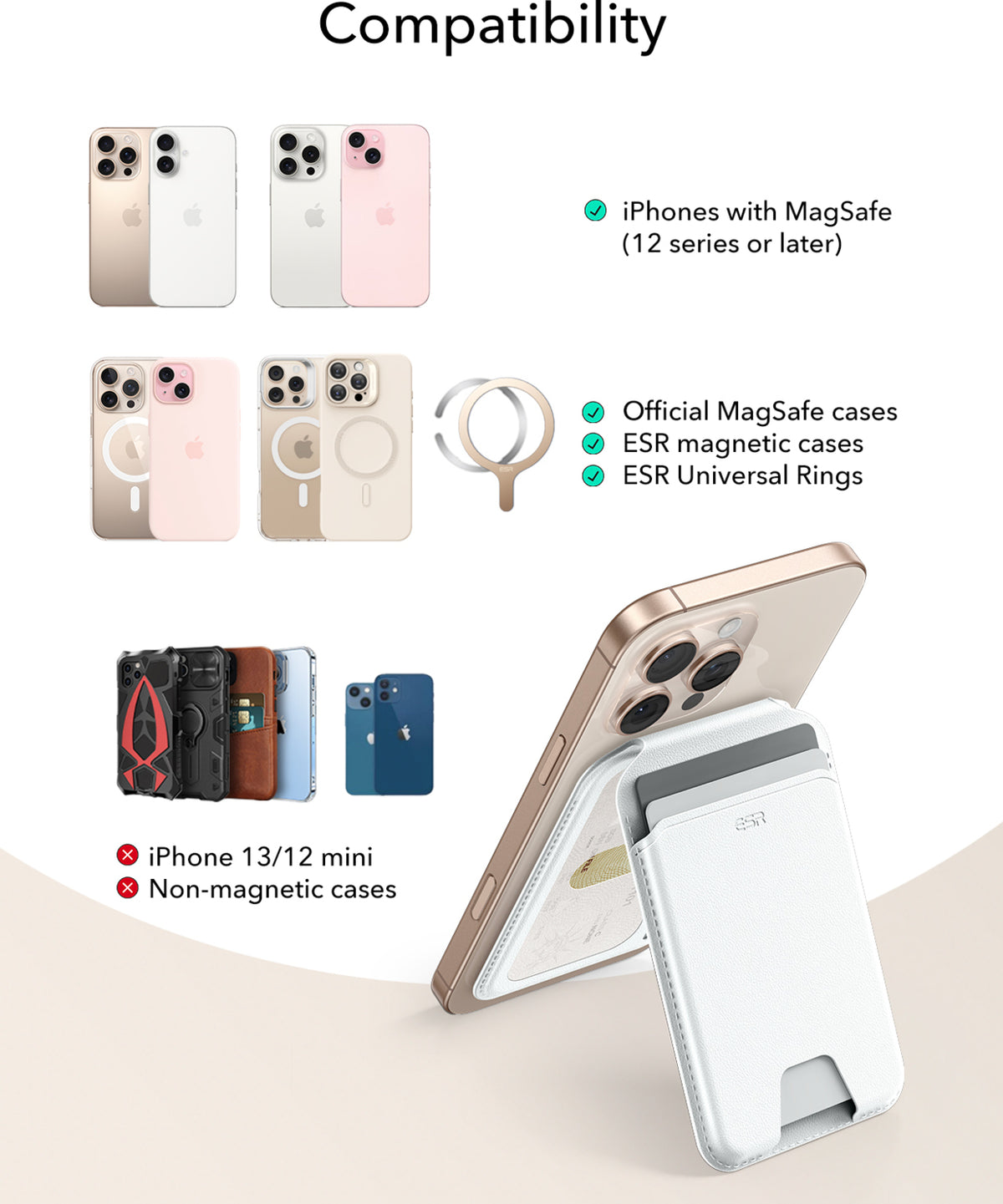 ESR Halolock Magsafe Wallet Cüzdan Beyaz Vegan Deri