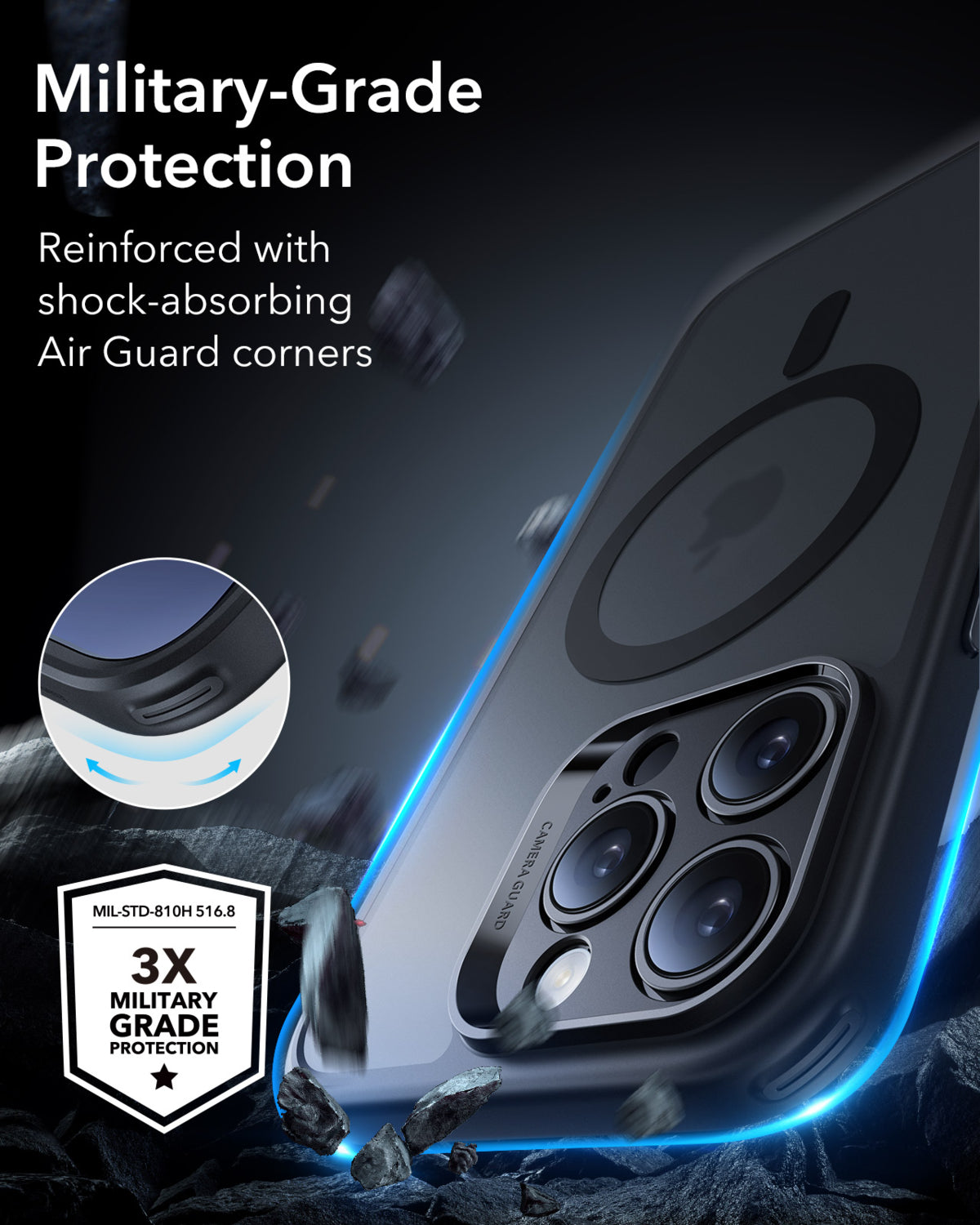 Esr Iphone 16 Pro Halolock Magsafe Hybrid Silikon Kılıf Buzlu Siyah + Ekran Koruyucu Set