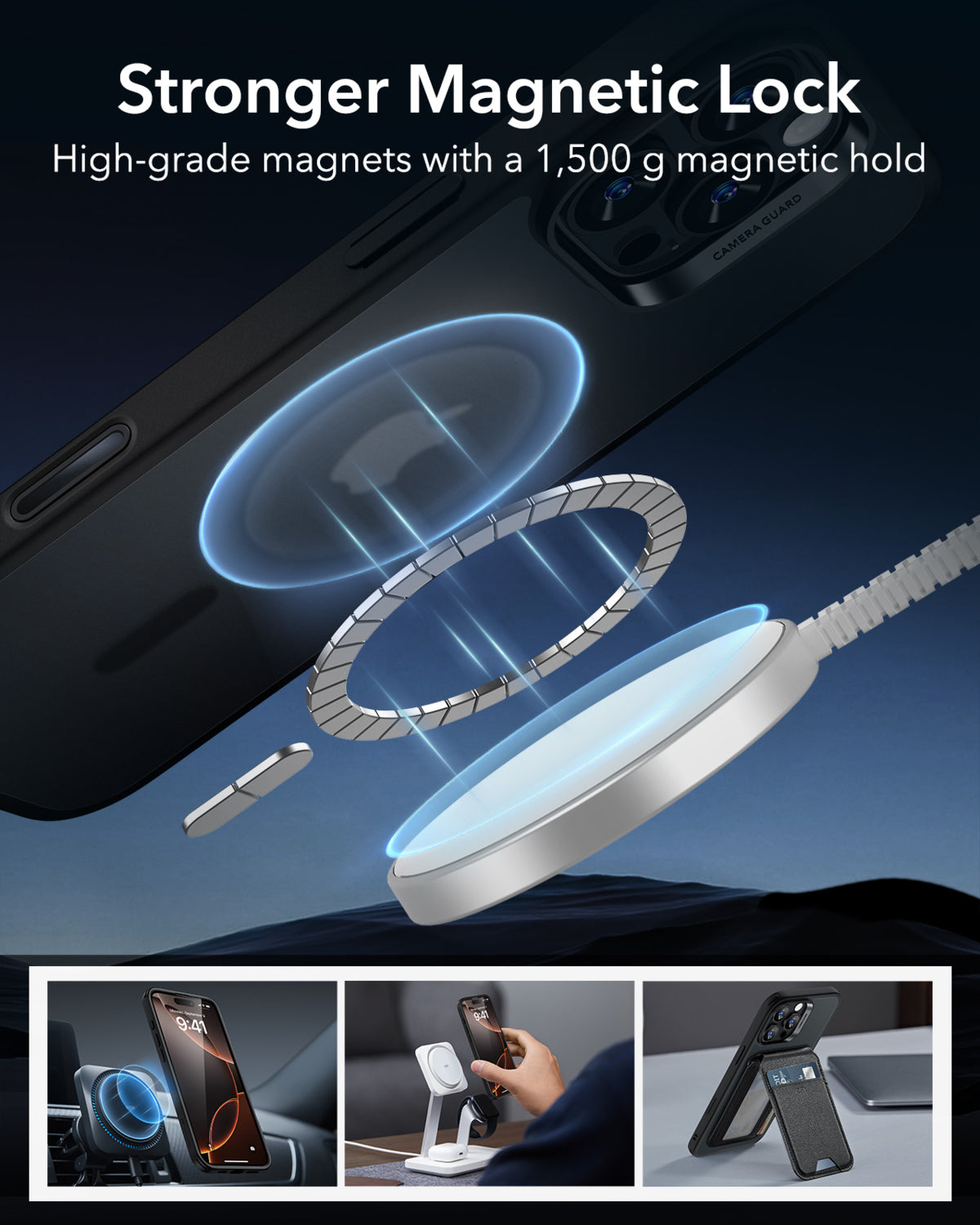 Esr iPhone 16 Pro Max Halolock Magsafe Classic Hybrid Silikon Kılıf - Kamera Kontrol Butonu Buzlu Siyah