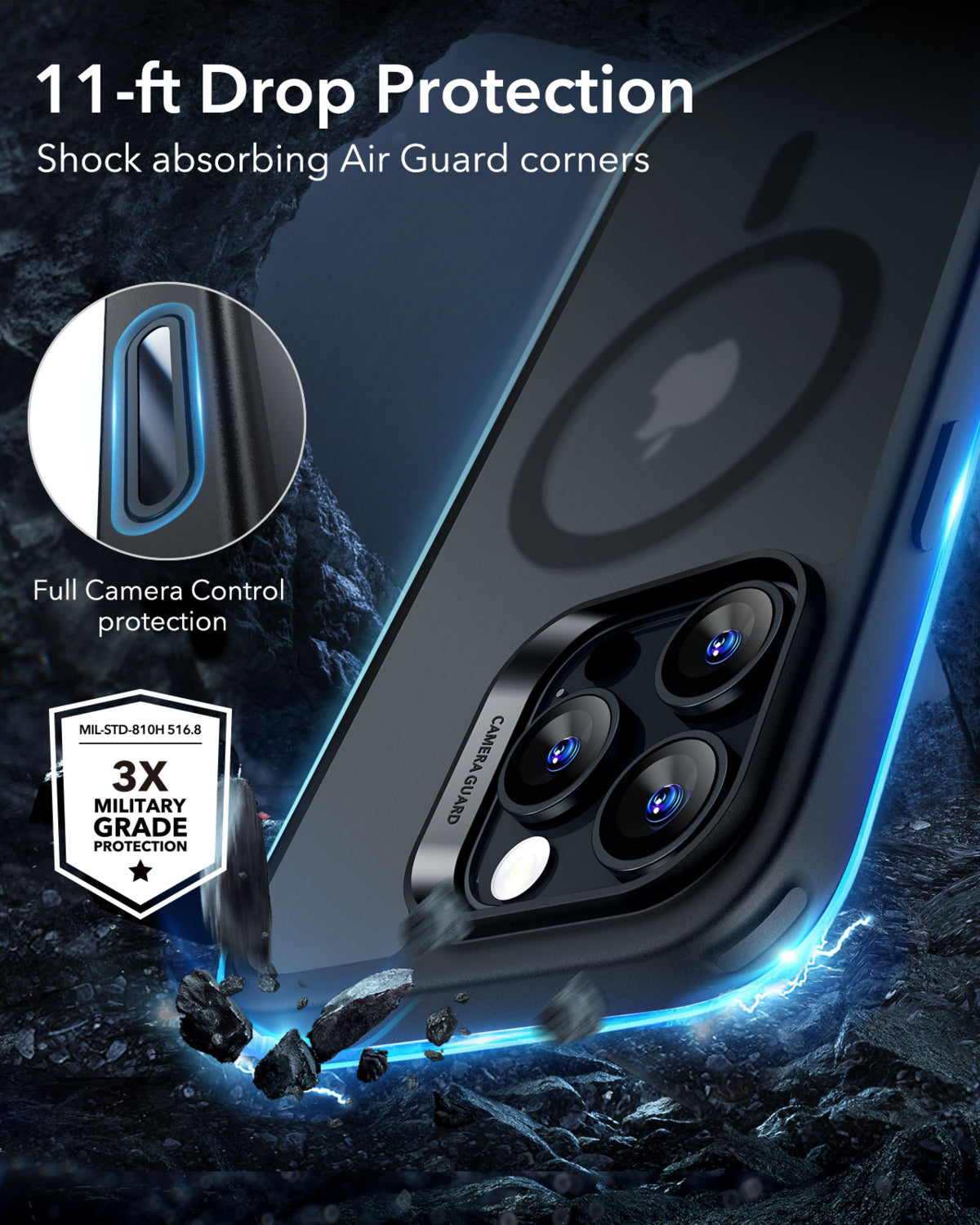 Esr iPhone 16 Pro Max Halolock Magsafe Classic Hybrid Silikon Kılıf - Kamera Kontrol Butonu Buzlu Siyah