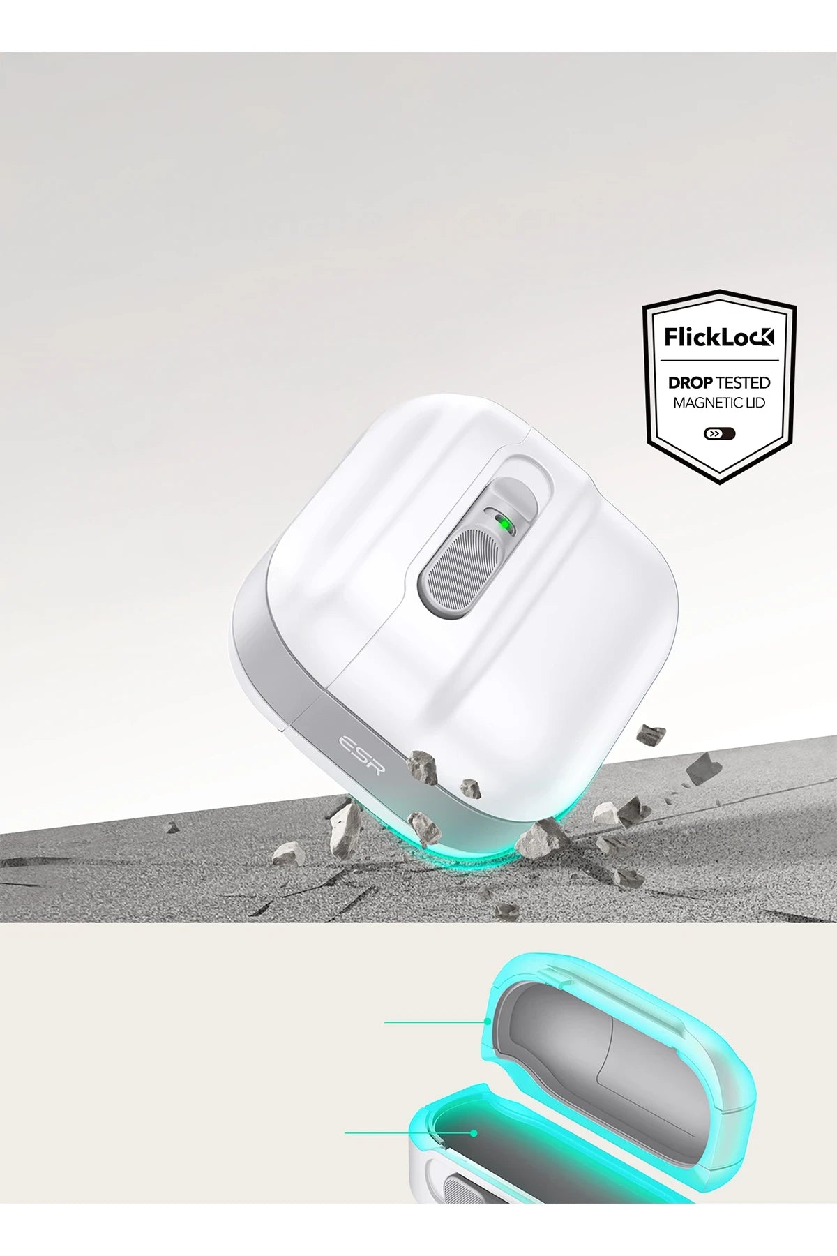 ESR Apple Airpods 4 (4.nesil) Pulse FlickLock Magsafe Şarj Destekli Kilitli Kılıf - Beyaz