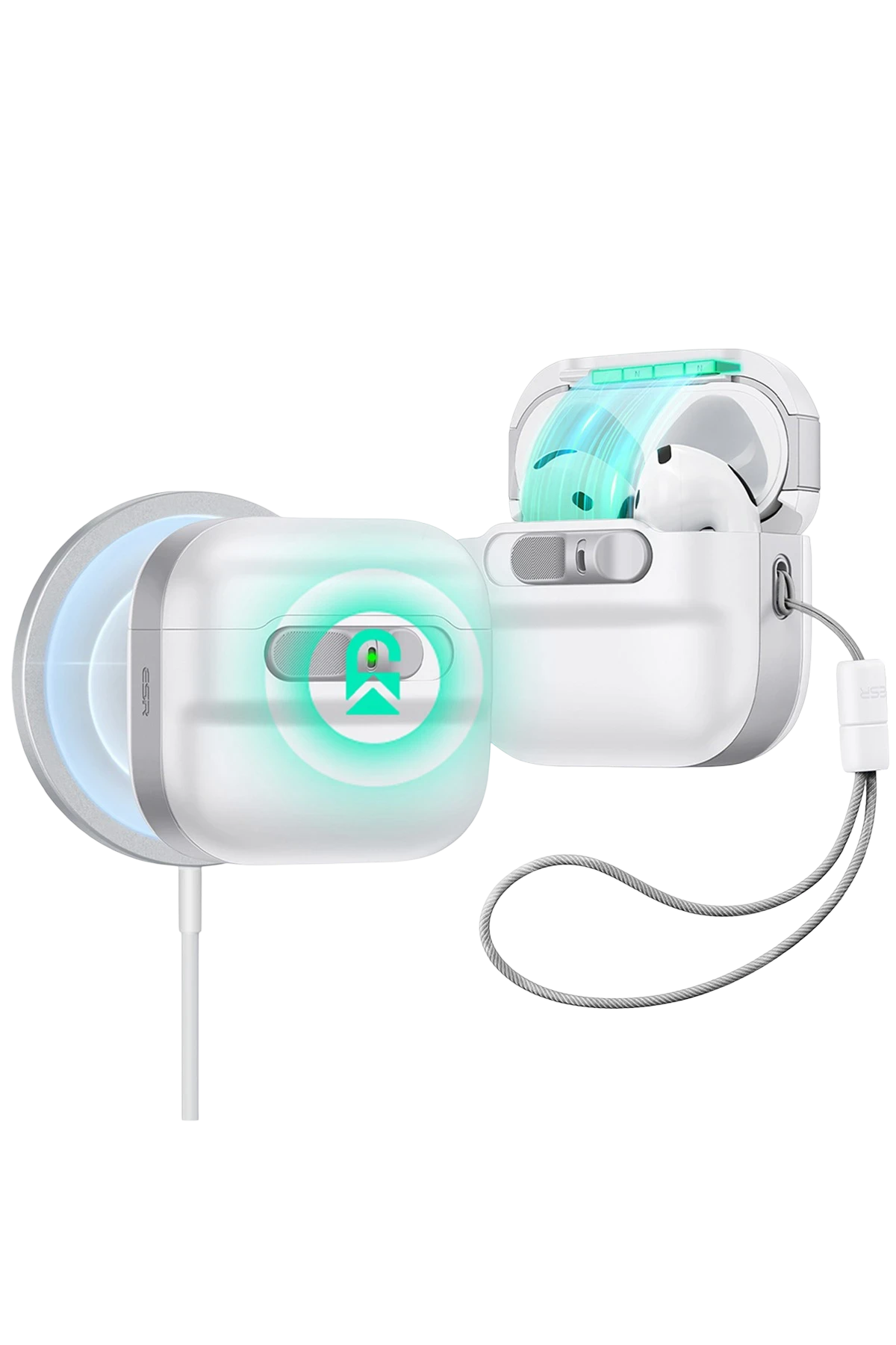 ESR Apple Airpods 4 (4.nesil) Pulse FlickLock Magsafe Şarj Destekli Kilitli Kılıf - Beyaz