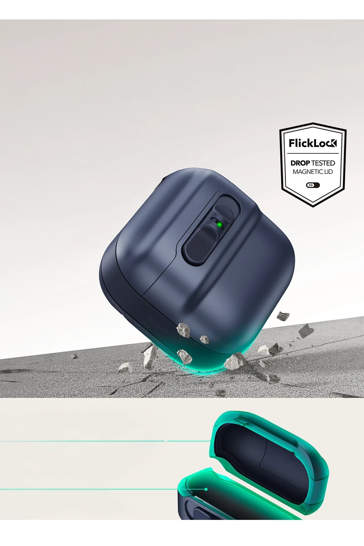 ESR Apple Airpods 4 (4.nesil) Pulse FlickLock Magsafe Şarj Destekli Kilitli Kılıf - Mavi