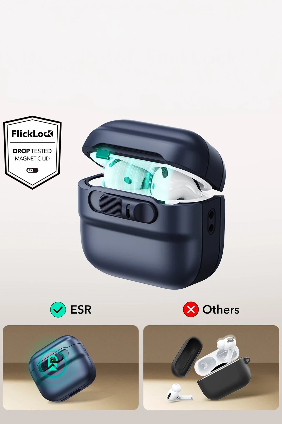 ESR Apple Airpods 4 (4.nesil) Pulse FlickLock Magsafe Şarj Destekli Kilitli Kılıf - Mavi