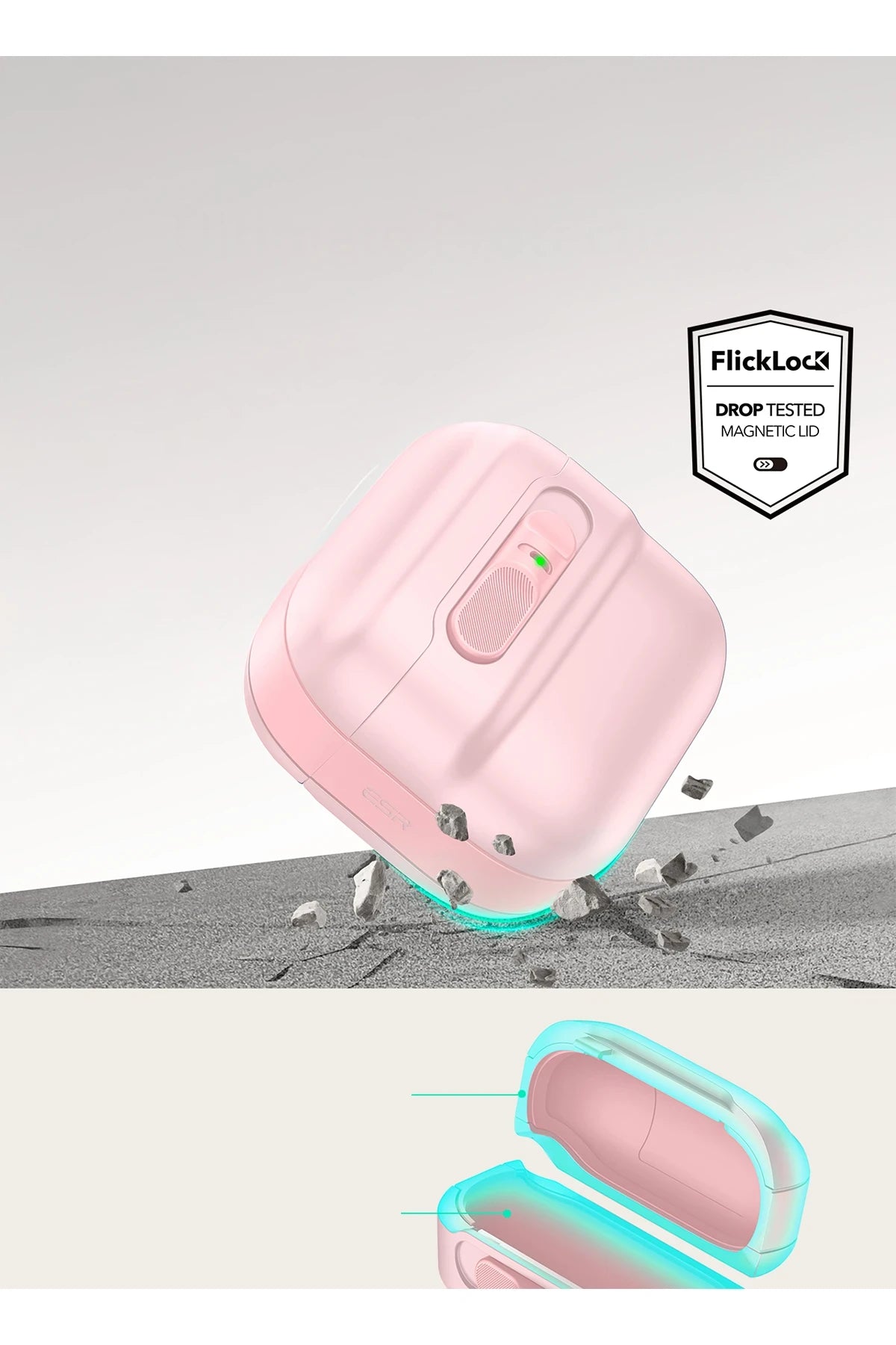 ESR Apple Airpods 4 (4.nesil) Pulse FlickLock Magsafe Şarj Destekli Kilitli Kılıf - Pembe