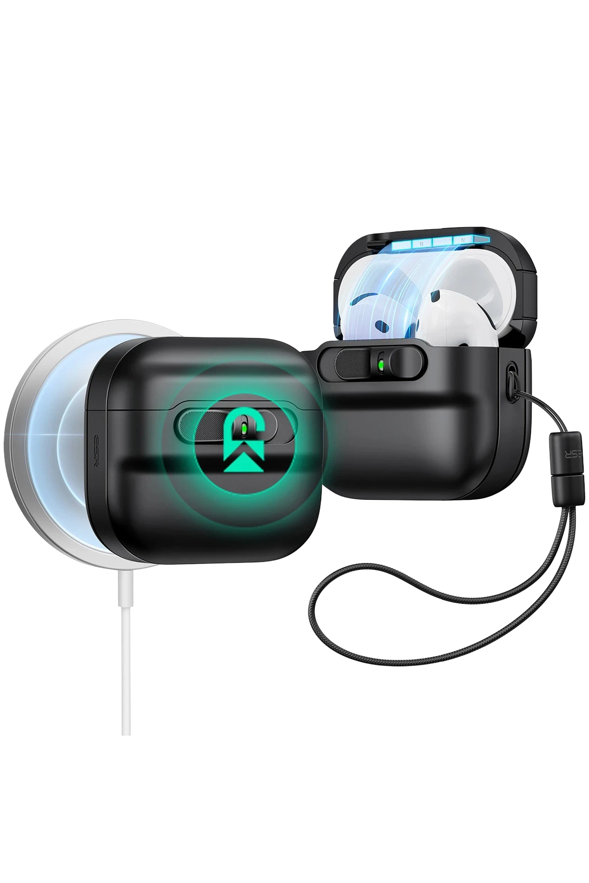 ESR Apple Airpods 4 (4.nesil) Pulse FlickLock Magsafe Şarj Destekli Kilitli Kılıf - Siyah