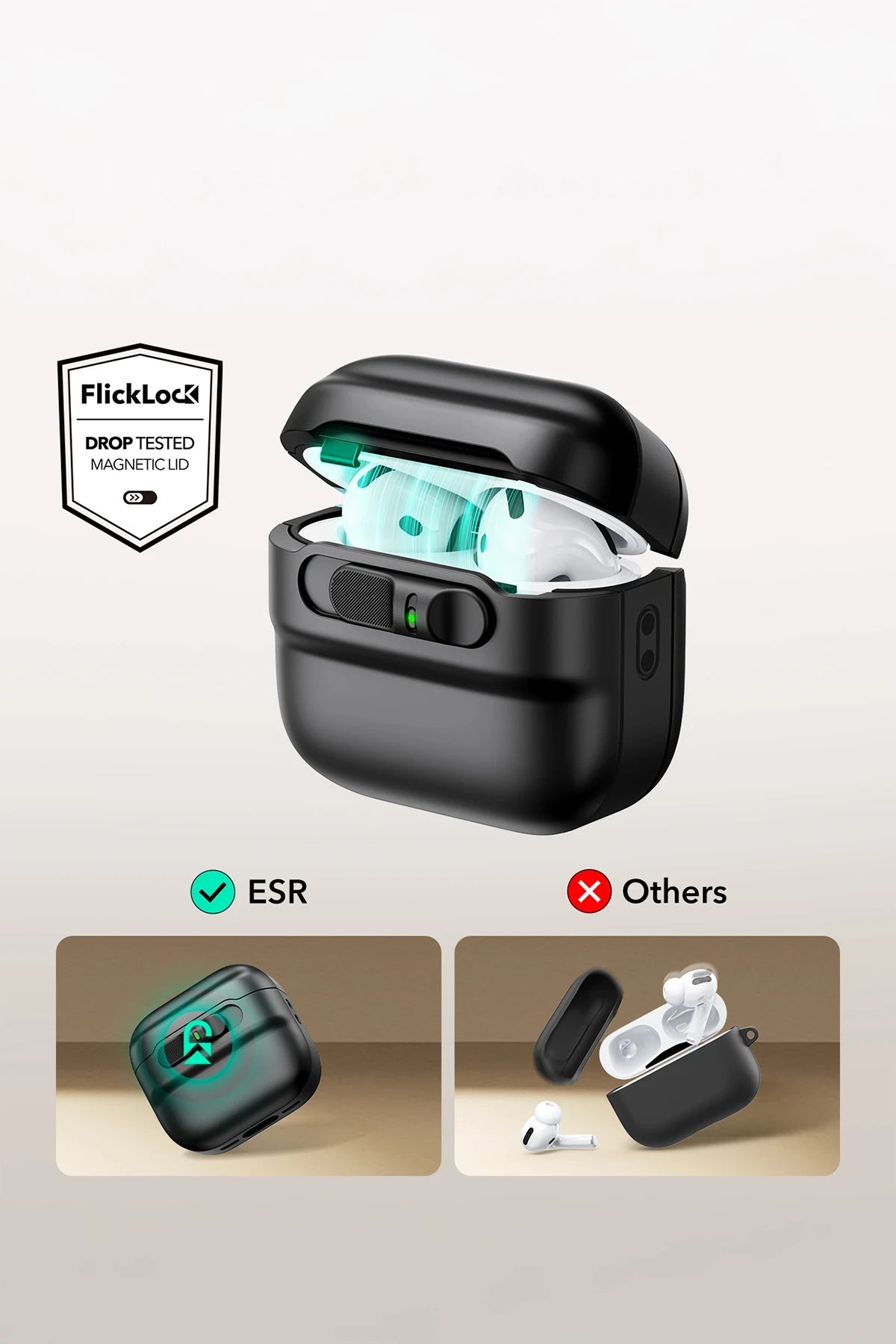 ESR Apple Airpods 4 (4.nesil) Pulse FlickLock Magsafe Şarj Destekli Kilitli Kılıf - Yeşil