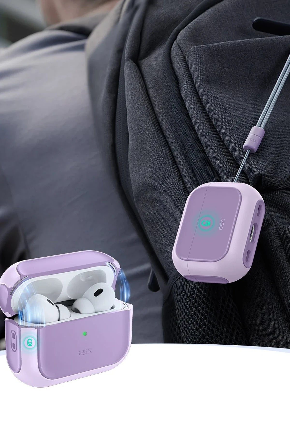 ESR Apple Airpods Pro 2 (2.Nesil) Orbit Hybrid Magsafe Şarj Destekli Kılıf - Lila