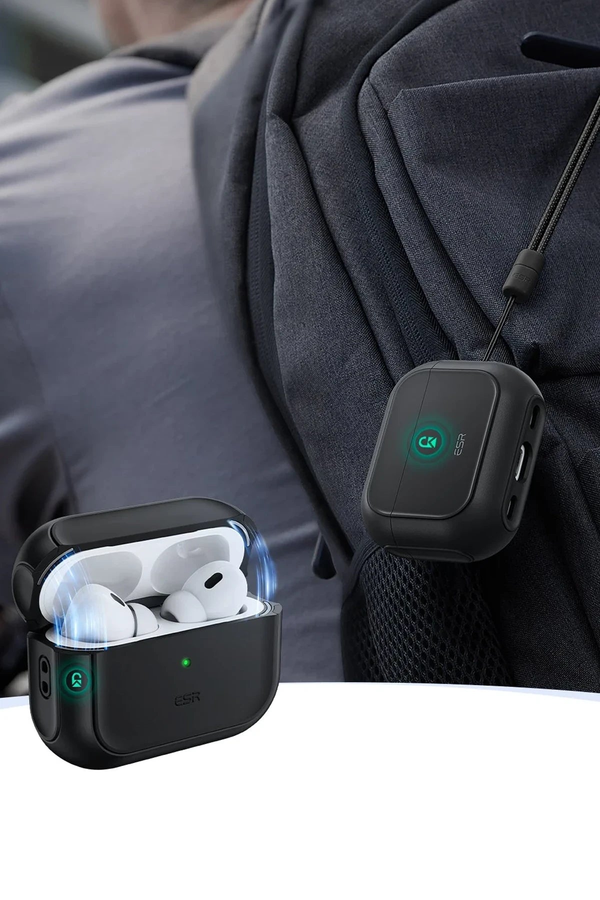 ESR Apple Airpods Pro 2 (2.Nesil) Orbit Hybrid Magsafe Şarj Destekli Kılıf - Siyah