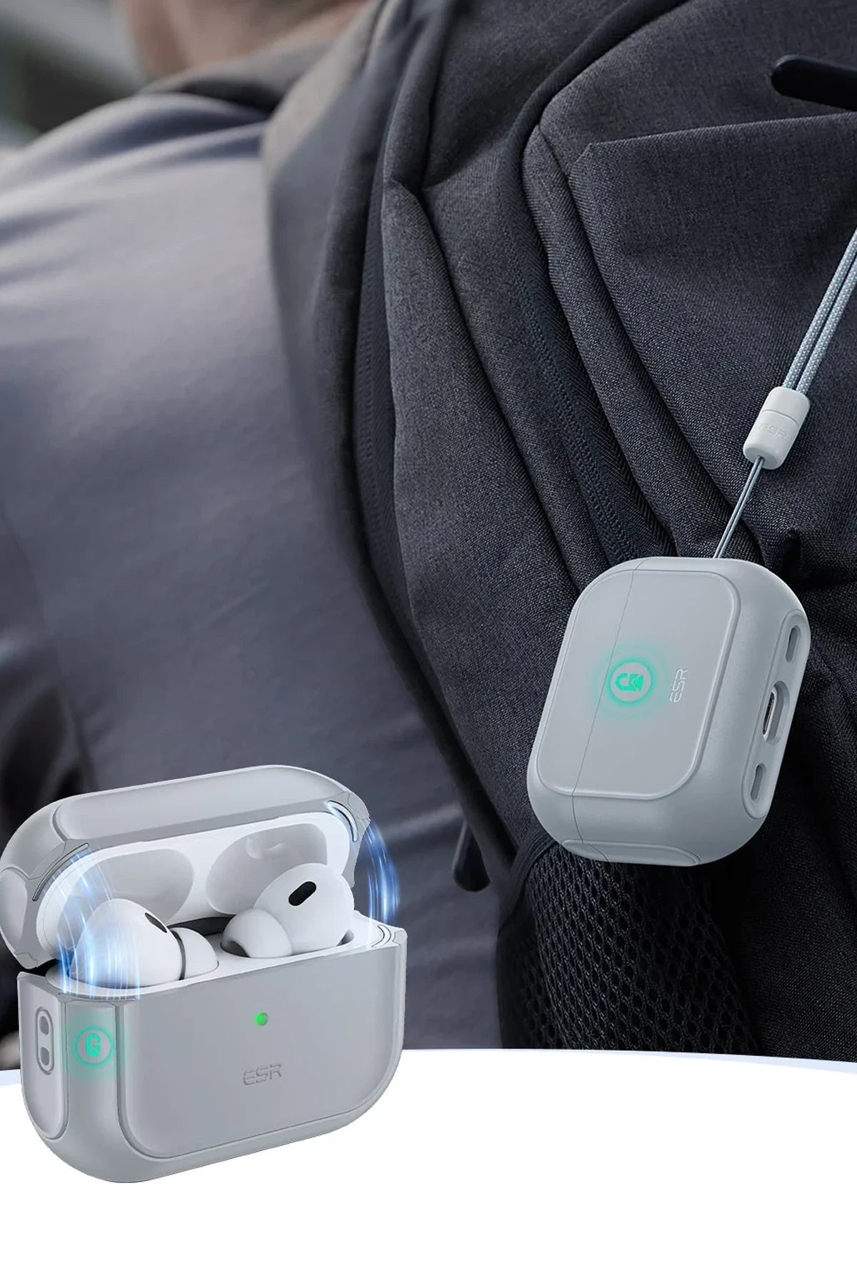 ESR Apple Airpods Pro 2 (2.Nesil) Orbit Hybrid Magsafe Şarj Destekli Kılıf - Titan Gri