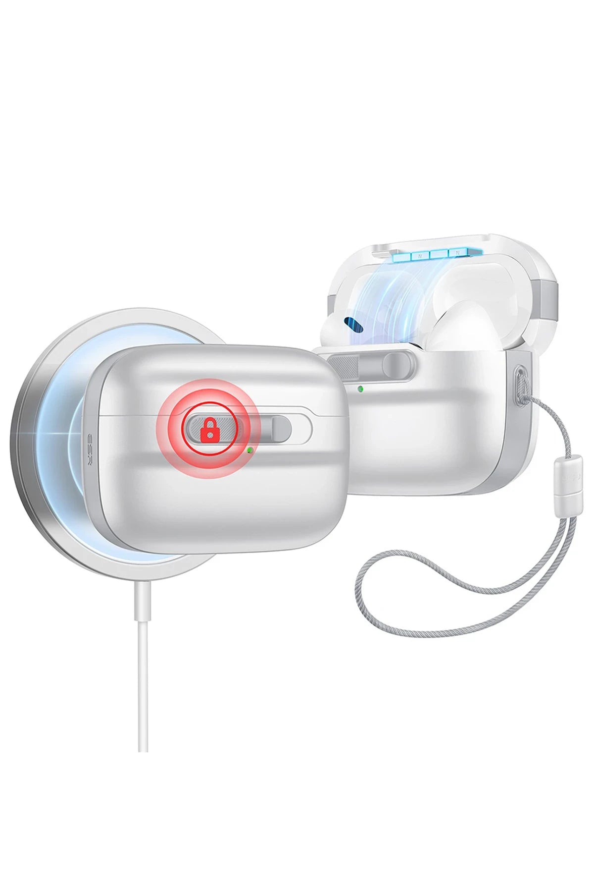 ESR Apple Airpods Pro 2 (2.Nesil) Pulse Magsafe Şarj Destekli Kilitli Kılıf - Beyaz