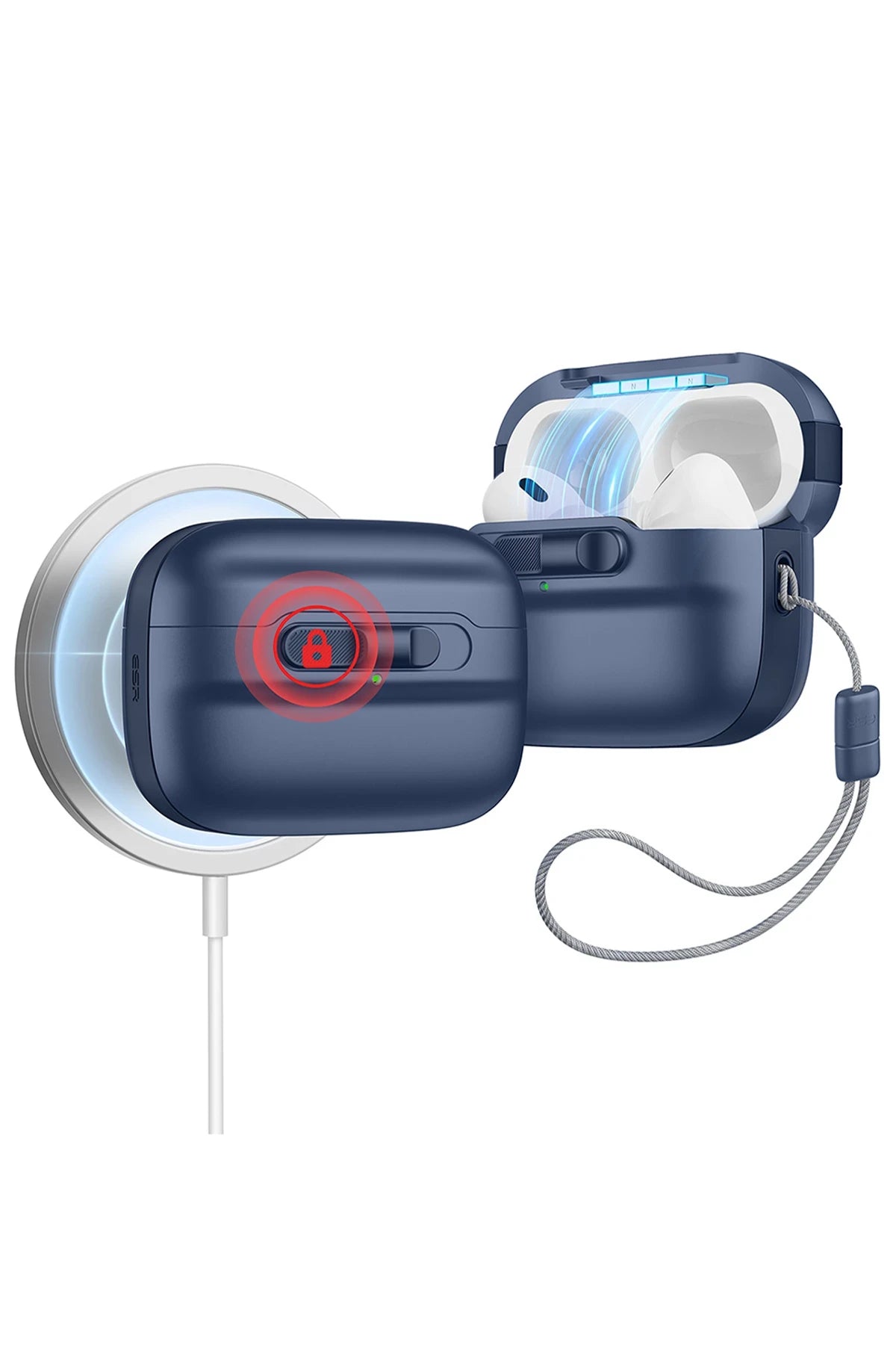 ESR Apple Airpods Pro 2 (2.Nesil) Pulse Magsafe Şarj Destekli Kilitli Kılıf - Lacivert
